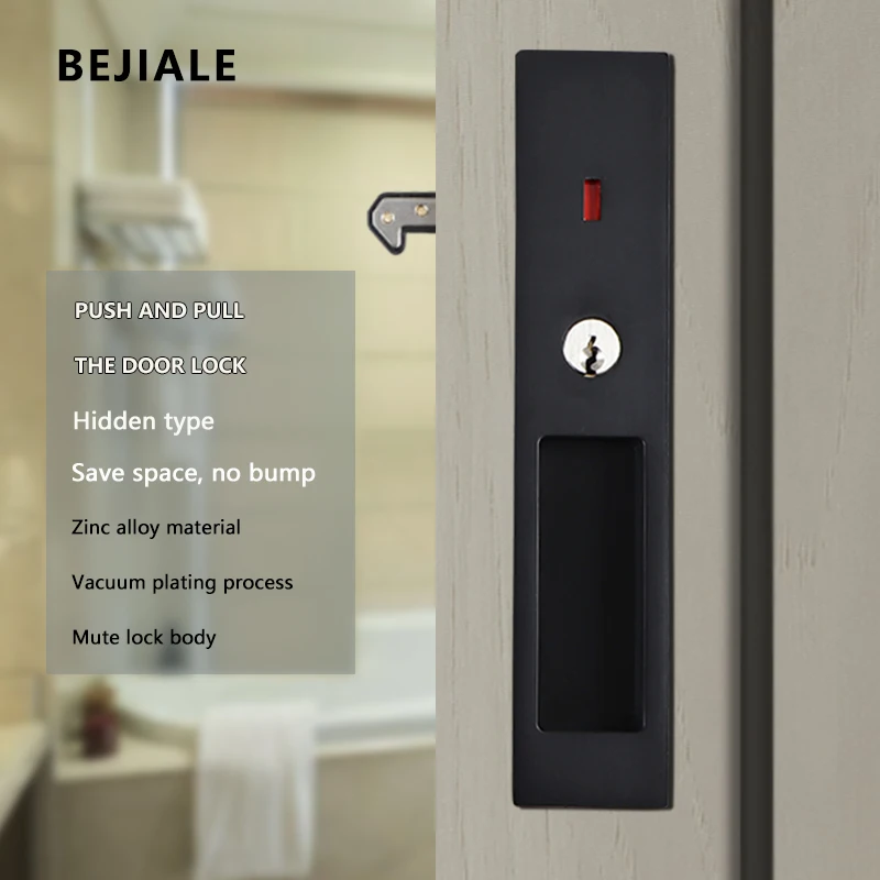Sliding Door, Interior Sliding Door, Built-in, Hidden Handle, Bathroom, Kitchen, Wooden Hook And Lock Handle