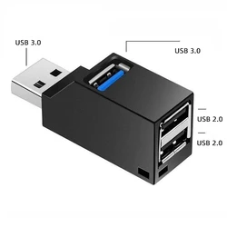 Compact High-Speed USB Hub Adapter with 3 Ports (USB 3.0 Hub Black)