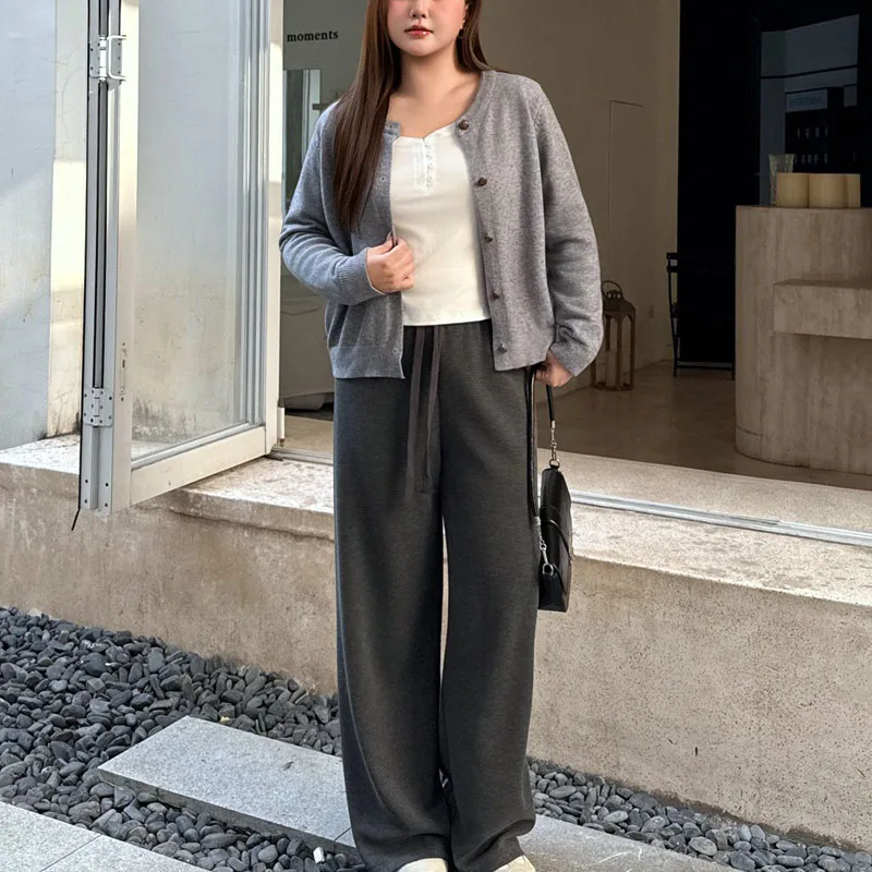 4XL Fashion Plus Size Women's Sweaters Cardigan Premium Loose Round Neck Knitted Jumpers Autumn And Winter 9405