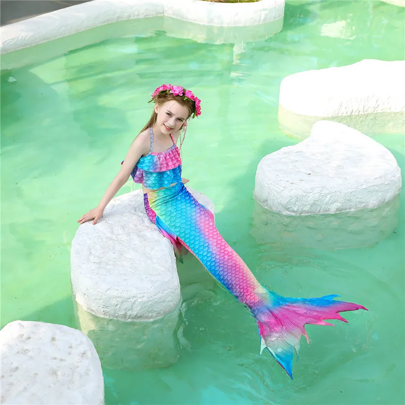 Swimming Mermaid Tail Kids Girls Costume Cosplay Children Swimsuit Fantasy Beach Bikini Can Add Monofin Fin anime maid outfit