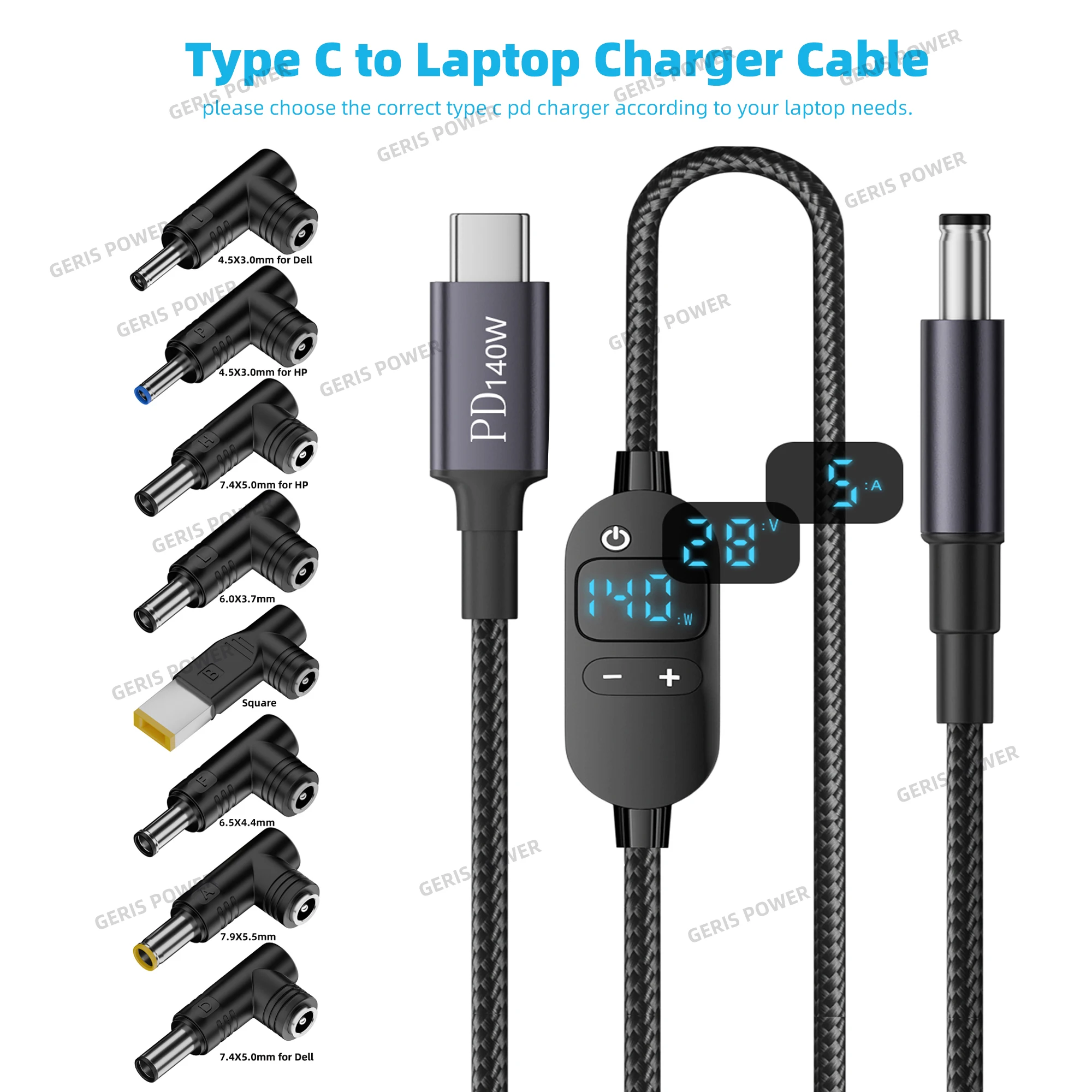 ตัวเลือกสินค้า สายแปลงไฟ USB-C เป็น DC 140W ปรับแรงดันได้ 5-28V