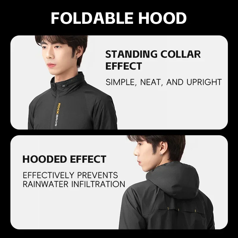 ROCKBROS Raincoat Cycling Waterproof Jacket Lightweight Motorcycle Rain Coat Breathable Reflective Hooded Outdoor Windbreaker sport jacket