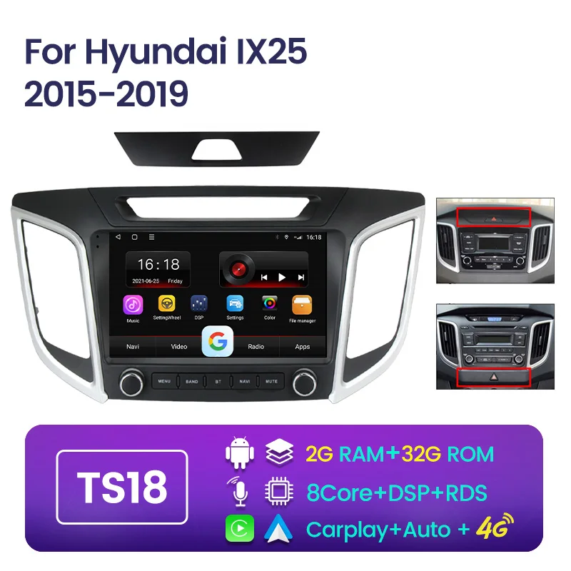 portable video player for car Android Auto Multimedia Video Player Car Radio for Hyundai Creta Ix25 2015-2019 2020 GPS Navigation Mirror Link IPS Split Screen car stereo player dvd Car Multimedia Players