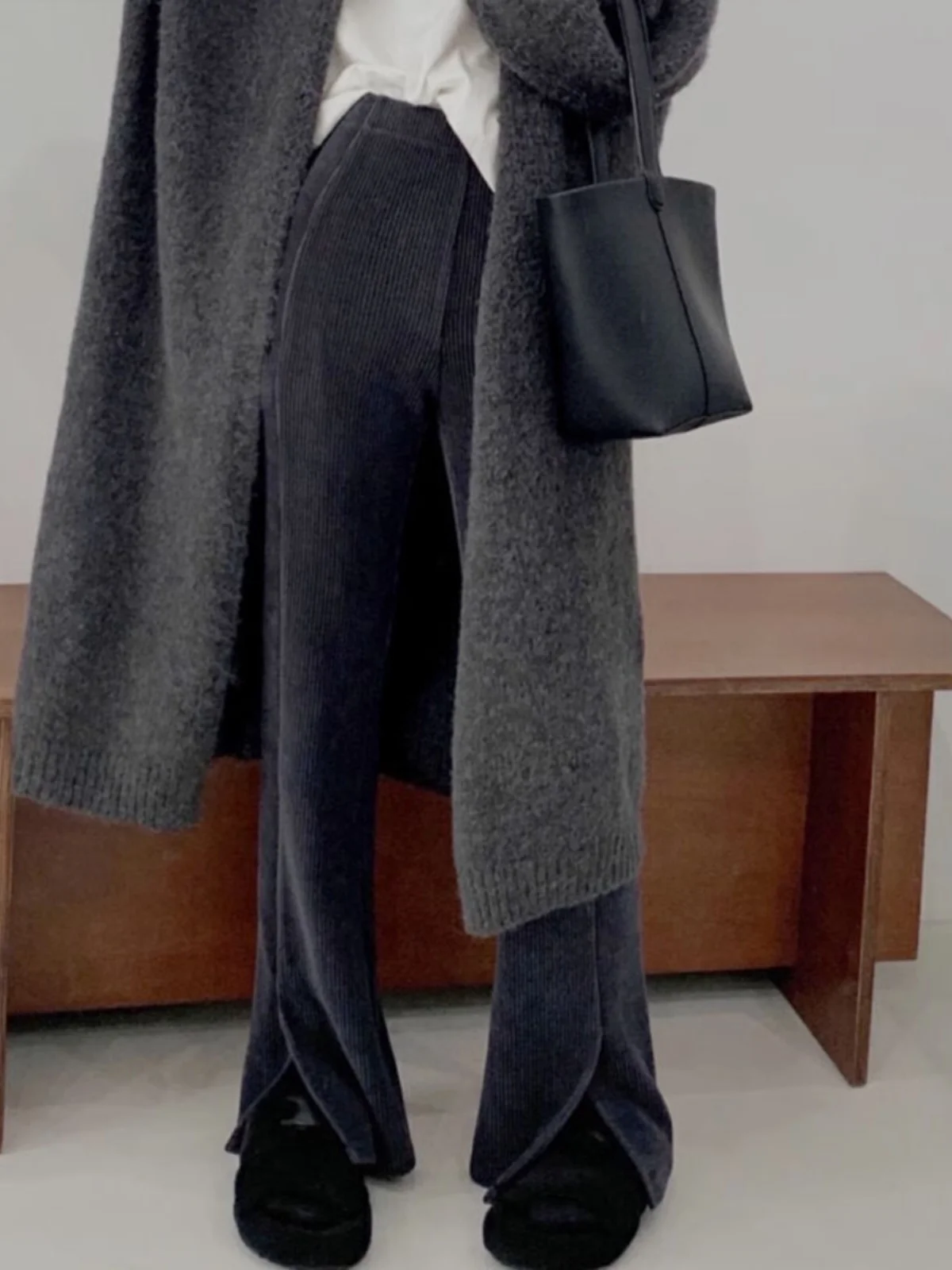 High Waist Corduroy Long Pants Women's Casual Design Split Flared Pants Autumn Winter plus Size Korean Sle Commute Wind