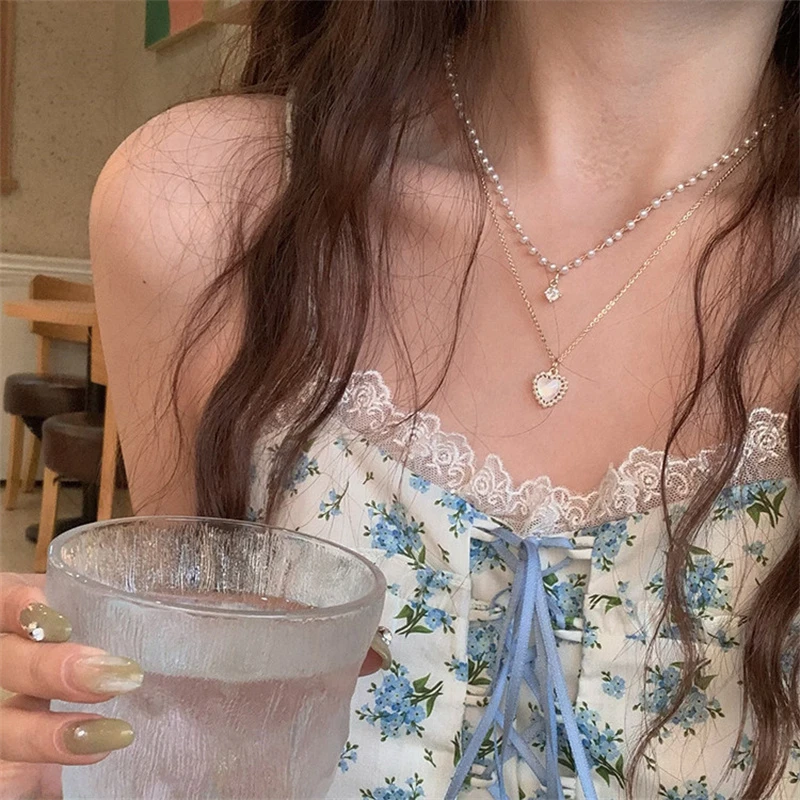 Coquette Girl Aesthetic Pearl Necklace Coquette Heart Necklace