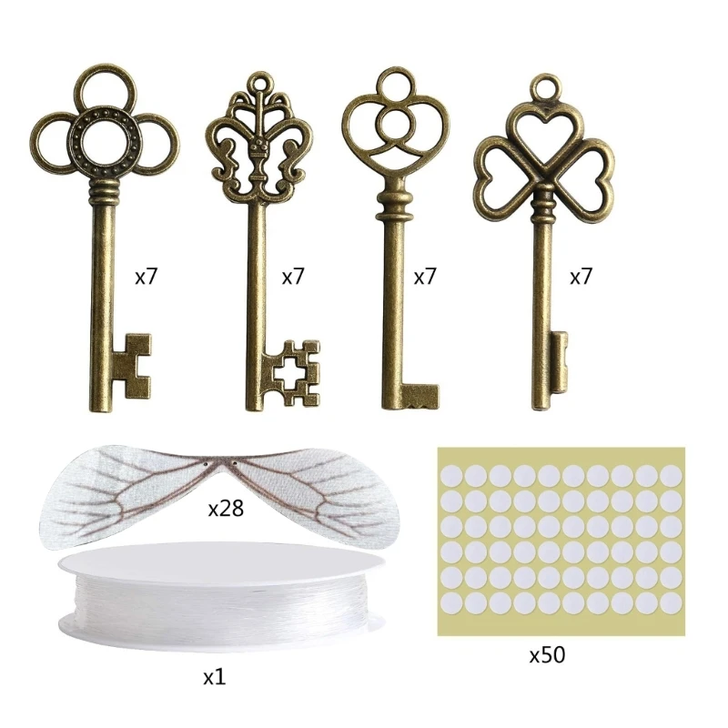 Breloques Vintage en forme de squelette, clés volantes, avec 28 ailes de libellule, effet réaliste, pour décoration de salle de mariage