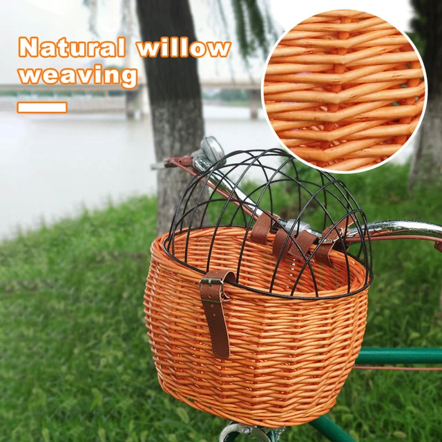 AceMonster Front Handlebar Rattan Handwoven Bike Basket Kids Woven Bike Basket For Boys And Girls Bicycles Pe Wicker Basket