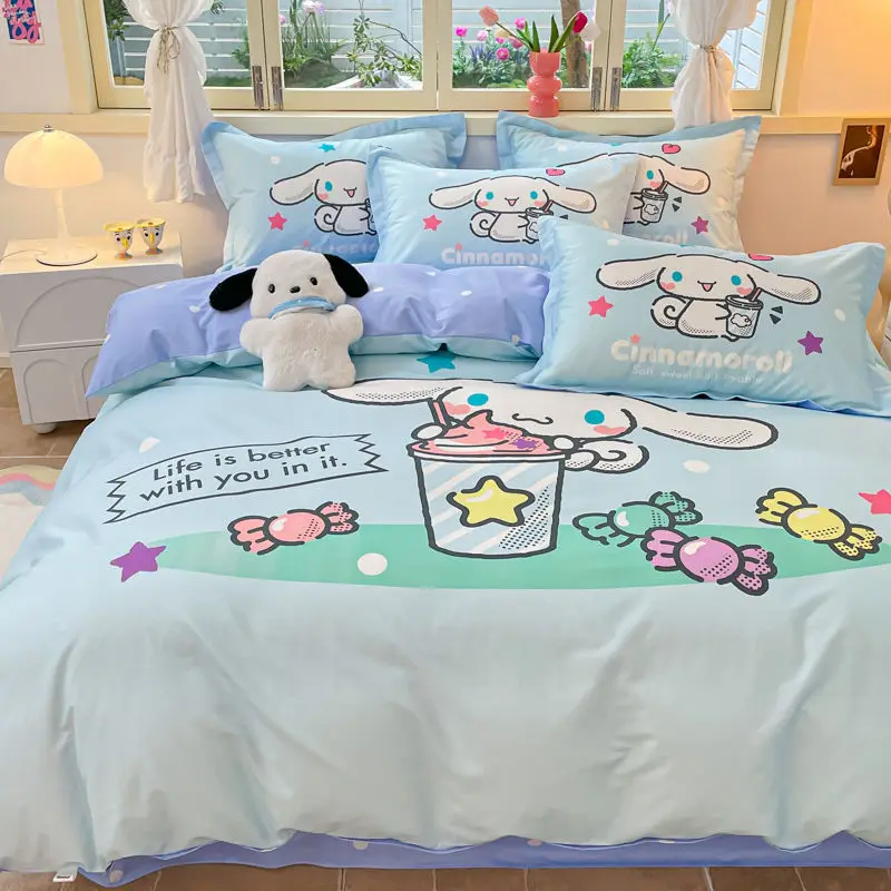 

Аниме кавайный Sanrio Cinnamoroll хлопковый мягкий набор из трех и четырех частей милый мультяшный почтовый пододеяльник наволочка украшение для кровати подарки
