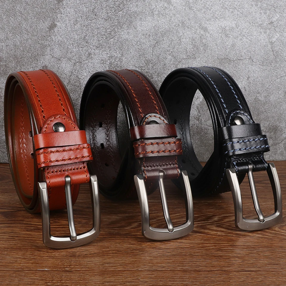 High Quality New Men'S Belt Thickened Cowhide Business Travel Waist Cover Casual Youth Simple Golf Needle Buckle Belt A3103