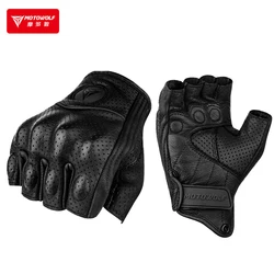 Premium Fingerless Goatskin Leather Motorcycle Gloves - Summer Edition - XXL (Black)