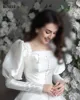 LORIE Ivory Satin Wedding Dresses A Line Long Sleeve Square Neck Bride Dress Elegant Classic Modest Bride Wedding Gowns 3