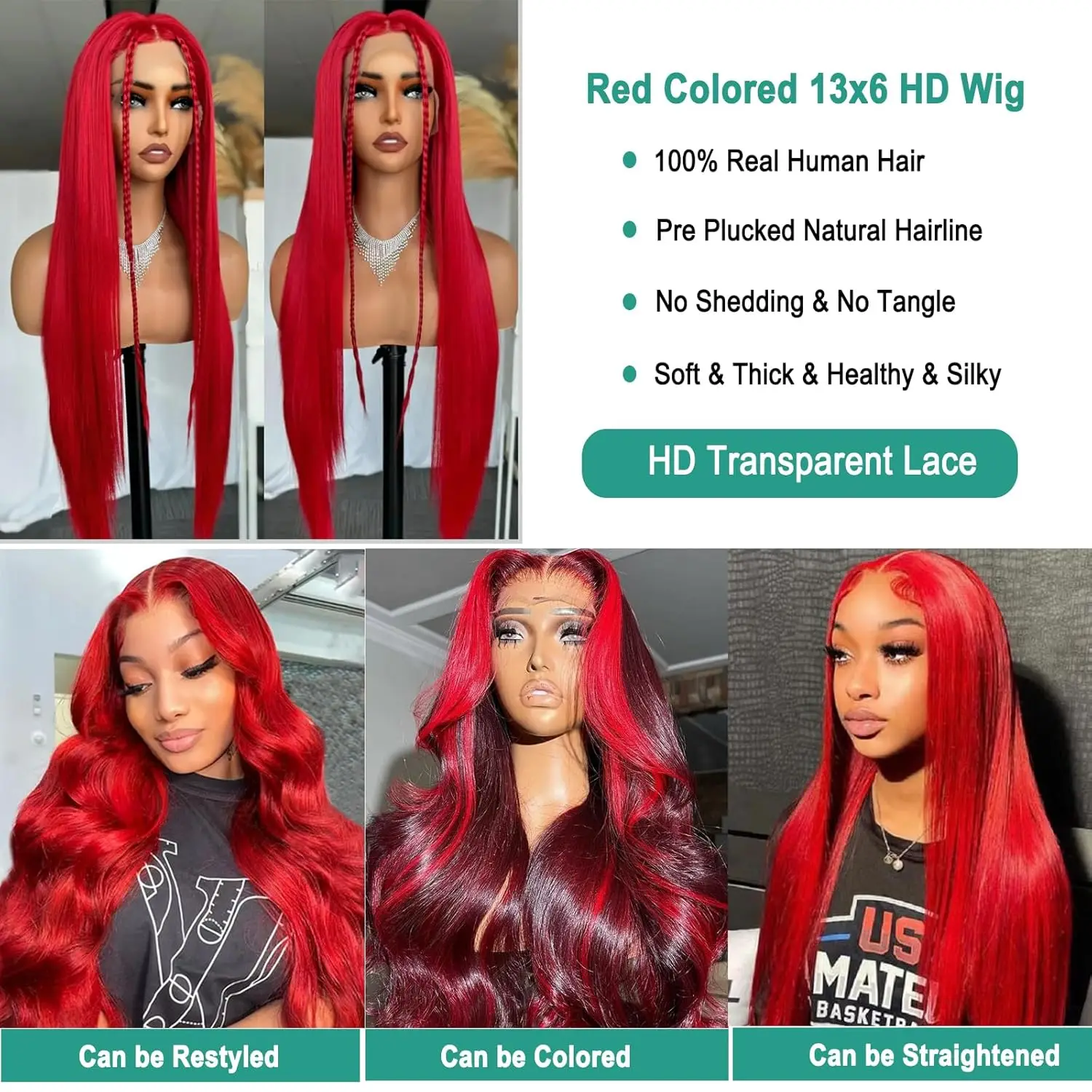 13X4 24in 200% Density Full Ends Straight HD Lace Front Wigs Human Hair Straight Red Glueless Wigs Human Hair Pre Plucked