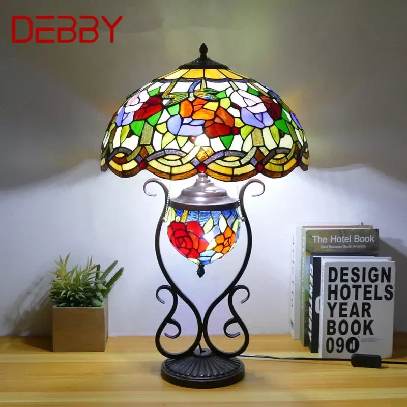

DEBBY Tiffany Table Lamp American Retro Living Room Bedroom Lamp Luxurious Villa Hotel Stained Glass Desk Lamp