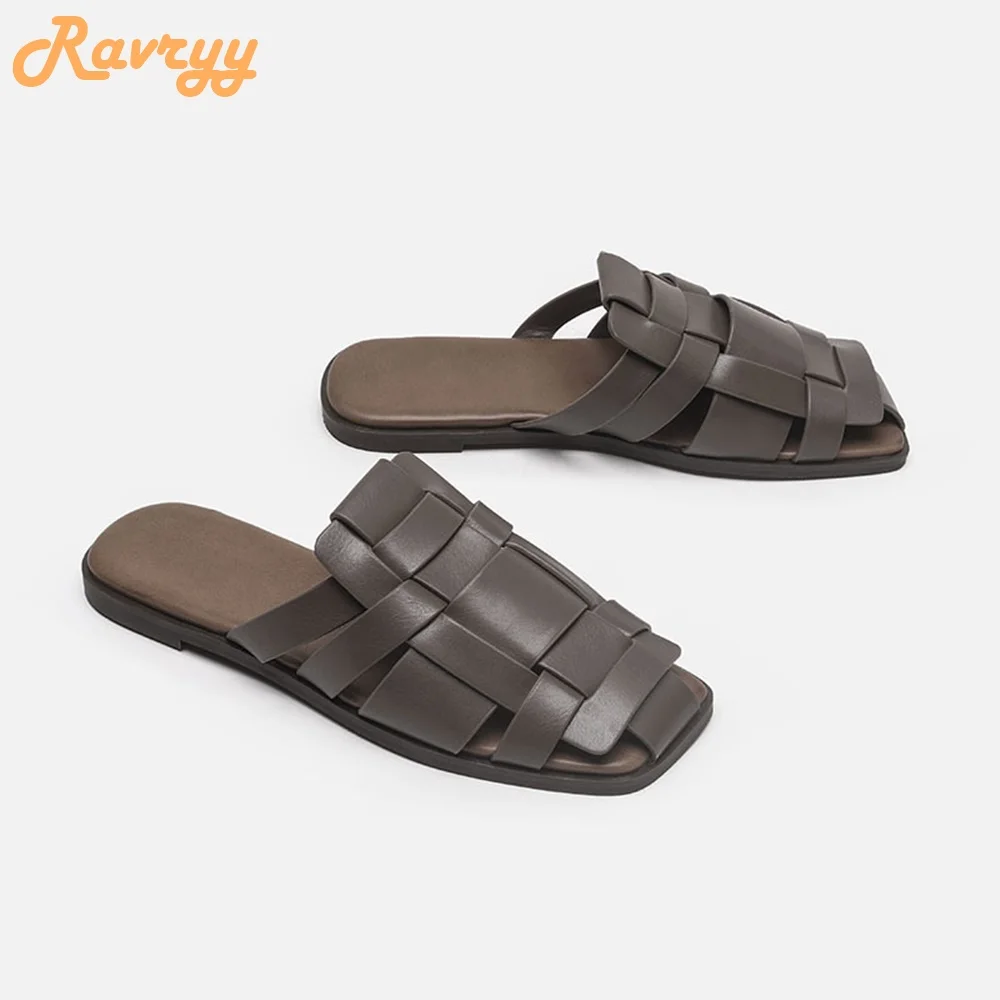 2024 Spring Summer New Cover Toe Slides Outer Wear Slippers Casual Weave Flat Bottom Non slip Sandals Women