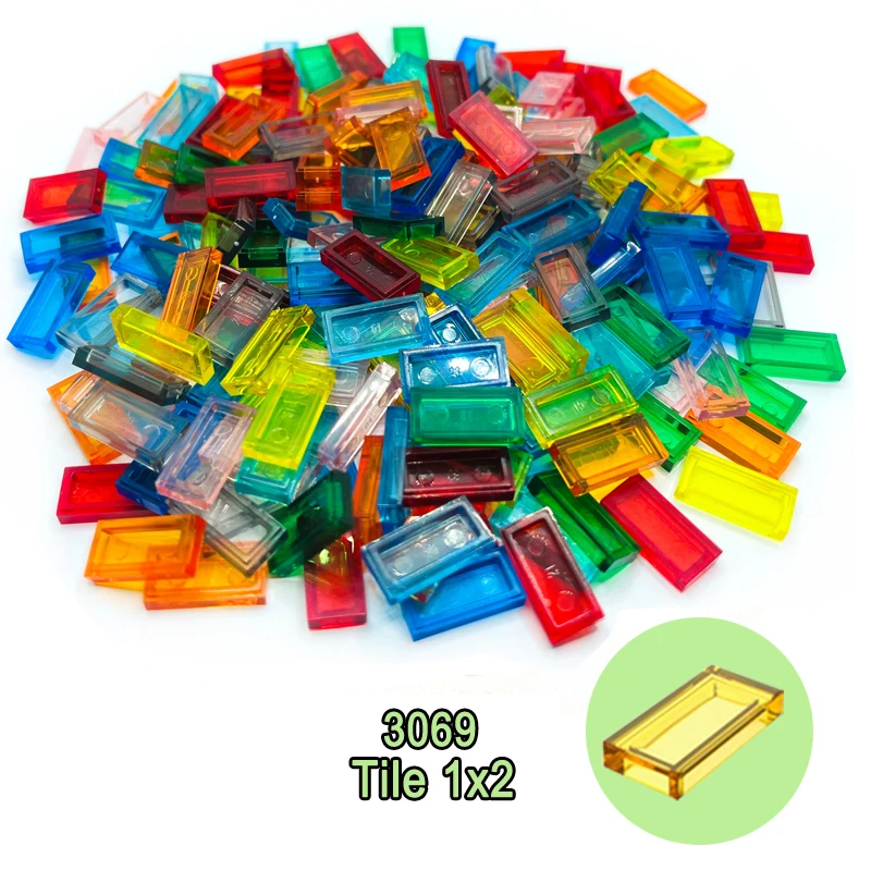 300PCS Transparent Mixed Color Plate Tile Slope Round 1x1 3024 4073 98138 3070 54200 Building Block Part Brick Pixel Art DIY Toy 5