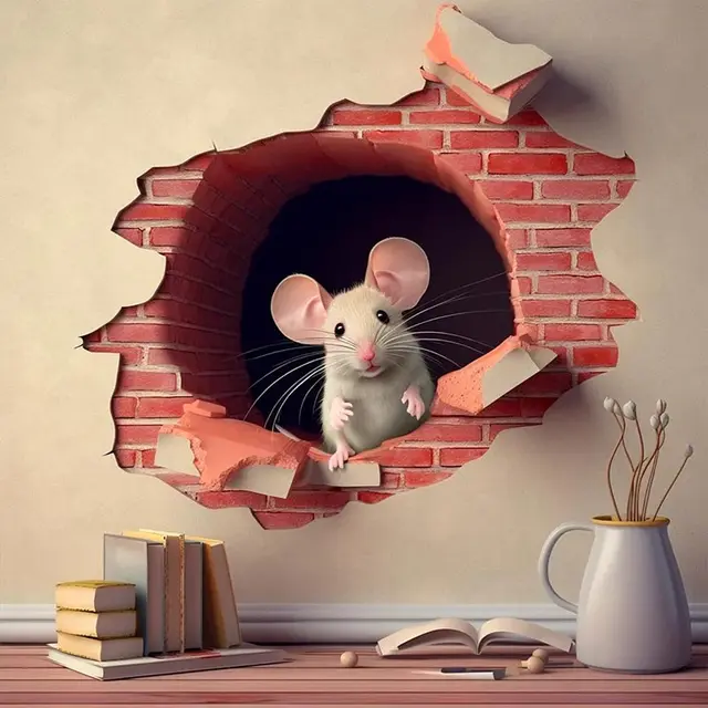 Autocollant mural M735 avec trou de souris mignon, livre de lecture de souris dans l'autocollant de trou mural, autocollant de trou de souris, décor de lecture de souris 3