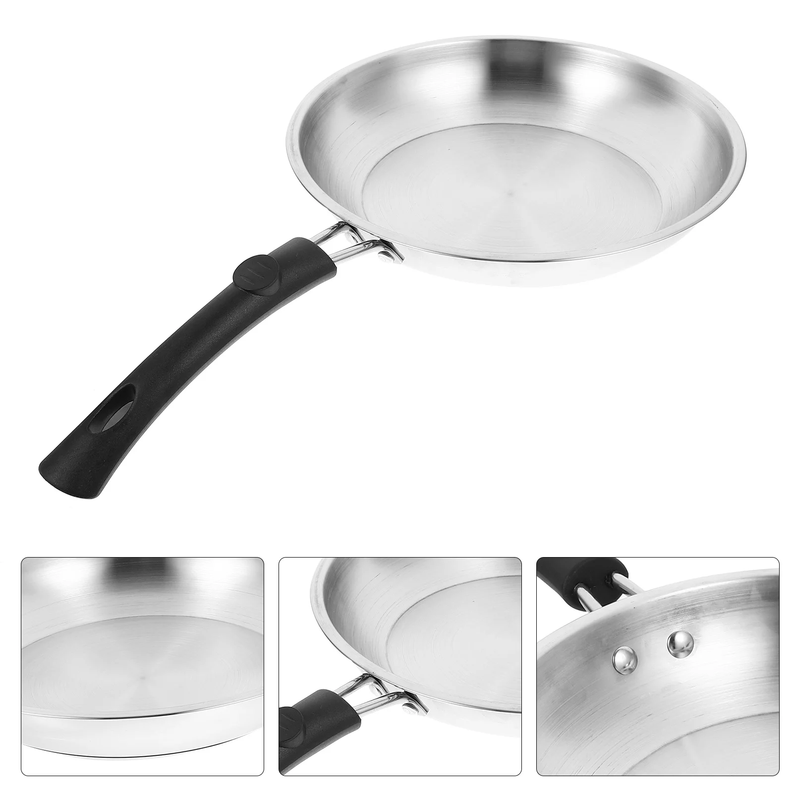 

1Pc PP Handle Stainless Frying Pan Household 22cm Non-stick Frying-pan (Silver)
