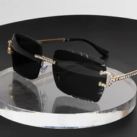 Lunettes de soleil carrées sans monture tendance, design vintage de marque avec diamants, verres taillés, lunettes de soleil pour hommes et femmes, monture en métal, lunettes de luxe 2