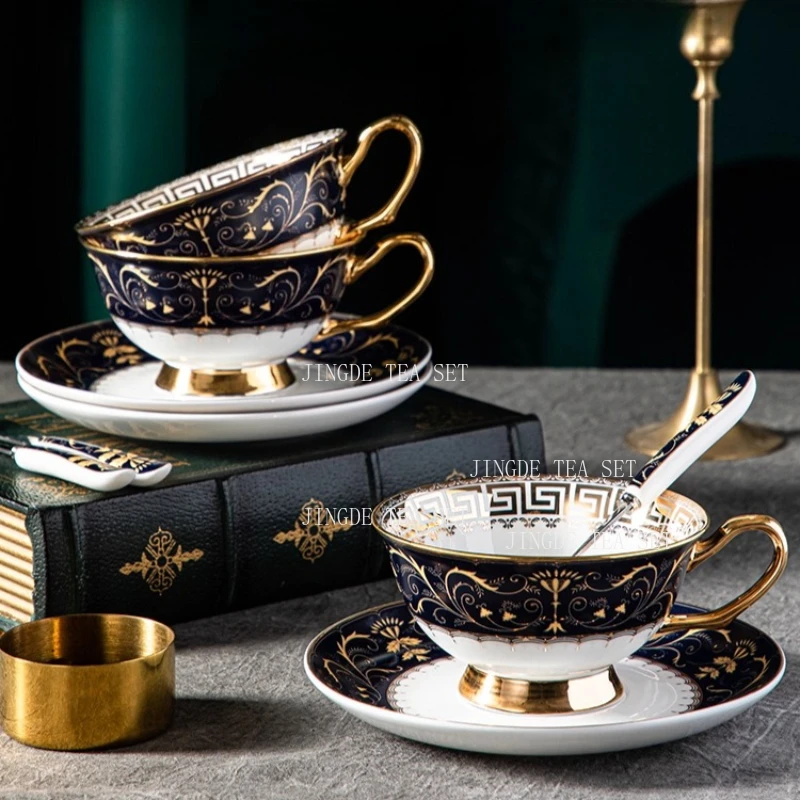 Bone China Coffee Cup Set Ceramic European Style Cups and Plates High End Afternoon Tea Set Gouteng Flower Coffee Cup Plate