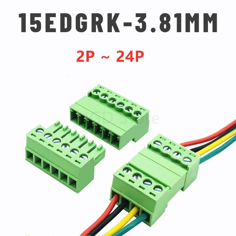 

10Sets Aerial butt welding type 15EDGRK-3.81mm 2P - 24 Pin plug-in type 2EDG type green terminal block 2EDGRK for Connector row