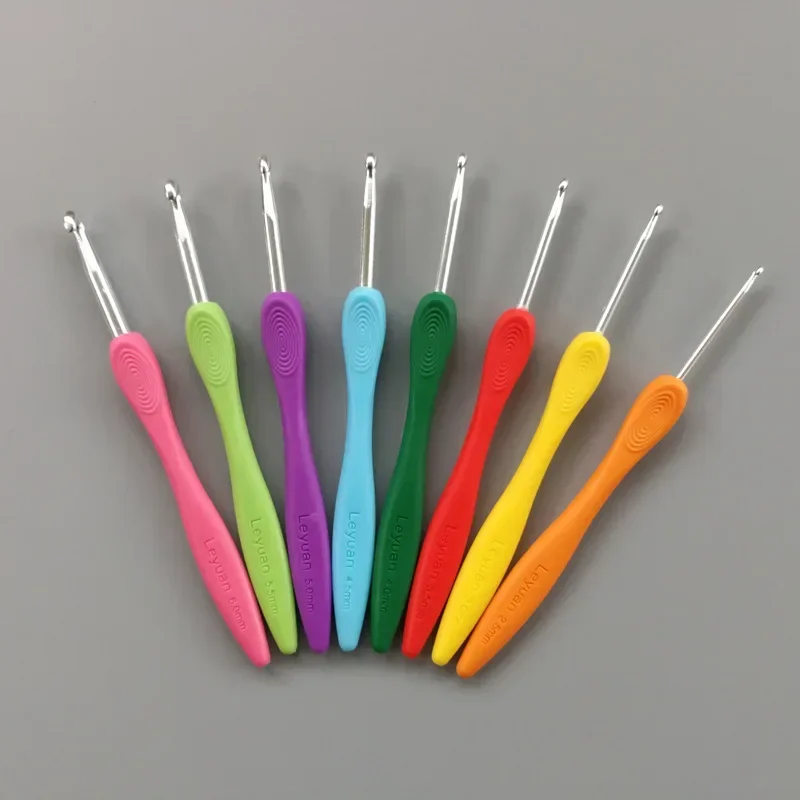Knitting Needle Weaving Tools Crochet Hook Set 2.5-6.0mm 8pcs/set Aluminum Ergonomic Crochet Needles with Colorful Soft Rubber G