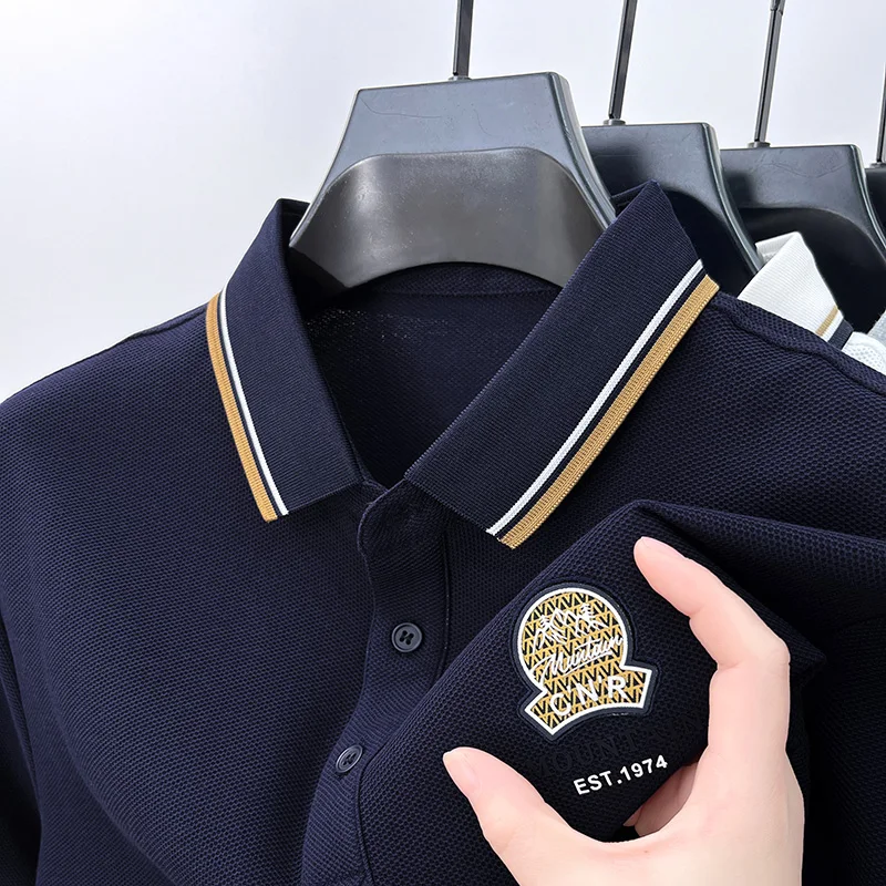 

Мужская хлопковая рубашка-поло с вышивкой, с полурукавом