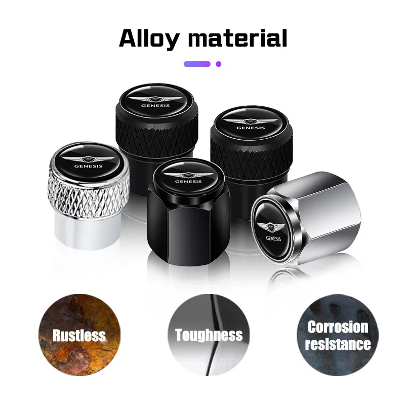 ฝาครอบวาล์วยางล้อรถยนต์ 4 ชิ้น สำหรับรถยนต์ฮุนได เจเนซิส G80 GV70 GV80 GV60 G70 เอสเซนเทีย นีโอ ลัน G90 X GV90 อุปกรณ์เสริมฝาครอบกันฝุ่นอัลลอย 1
