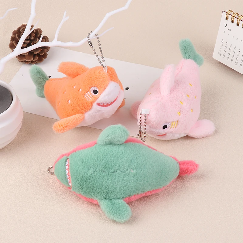 

1X Cartoon Fruit Shark Plush Toy Watermelon Orange Shark Pendant Soft Stuffed Doll Keychain Backpack Car Bag Key Ring Decor Gift