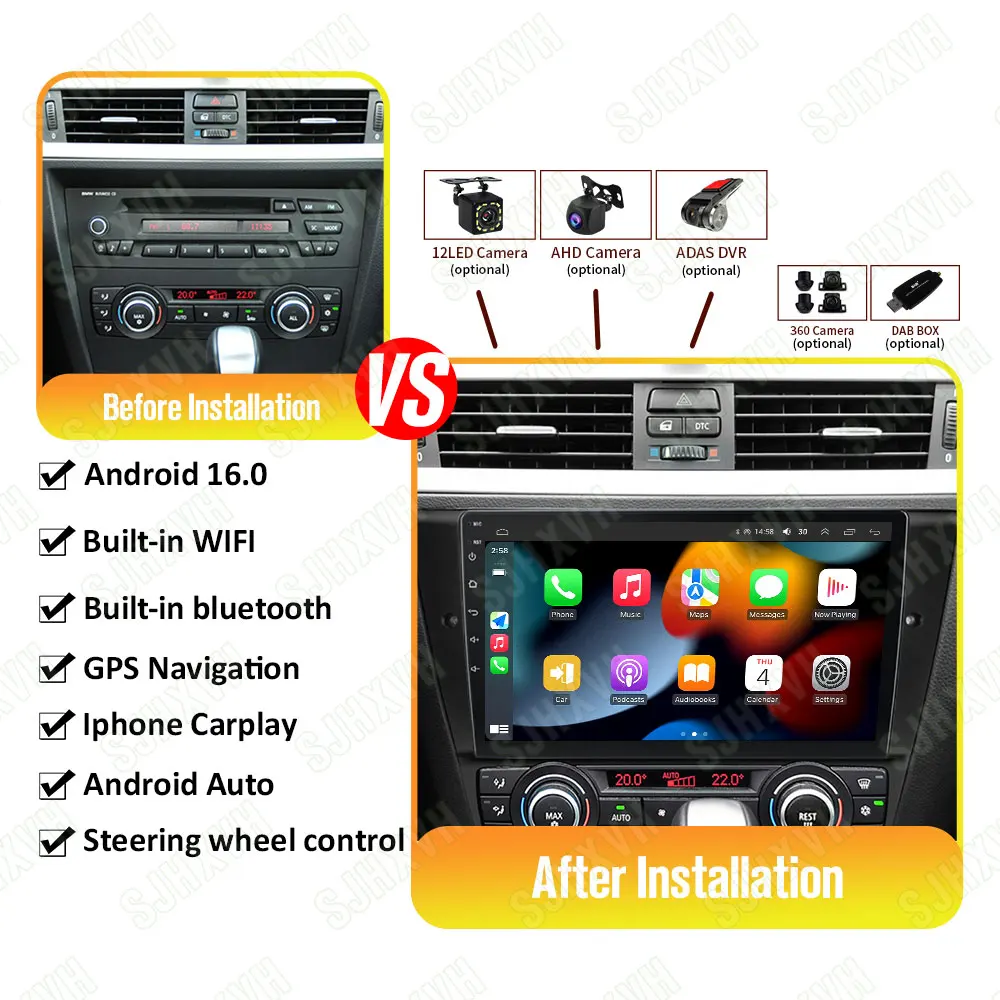 Radio para Auto Android 16 para BMW Serie 3 E90 E91 E92 E93 2005-2013, Reproductor Multimedia, Unidad Principal, Navegación GPS 5G, Estéreo, Carplay 2