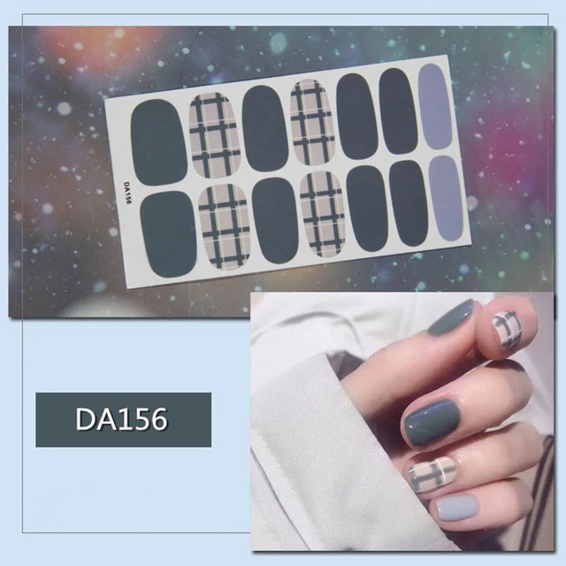 14tips/sheet Nail Wraps Polish Decals Strips Golden Glitter 3D Adhesive Full Nail Art Stickers Manicure Kits Drop Shipping DA156