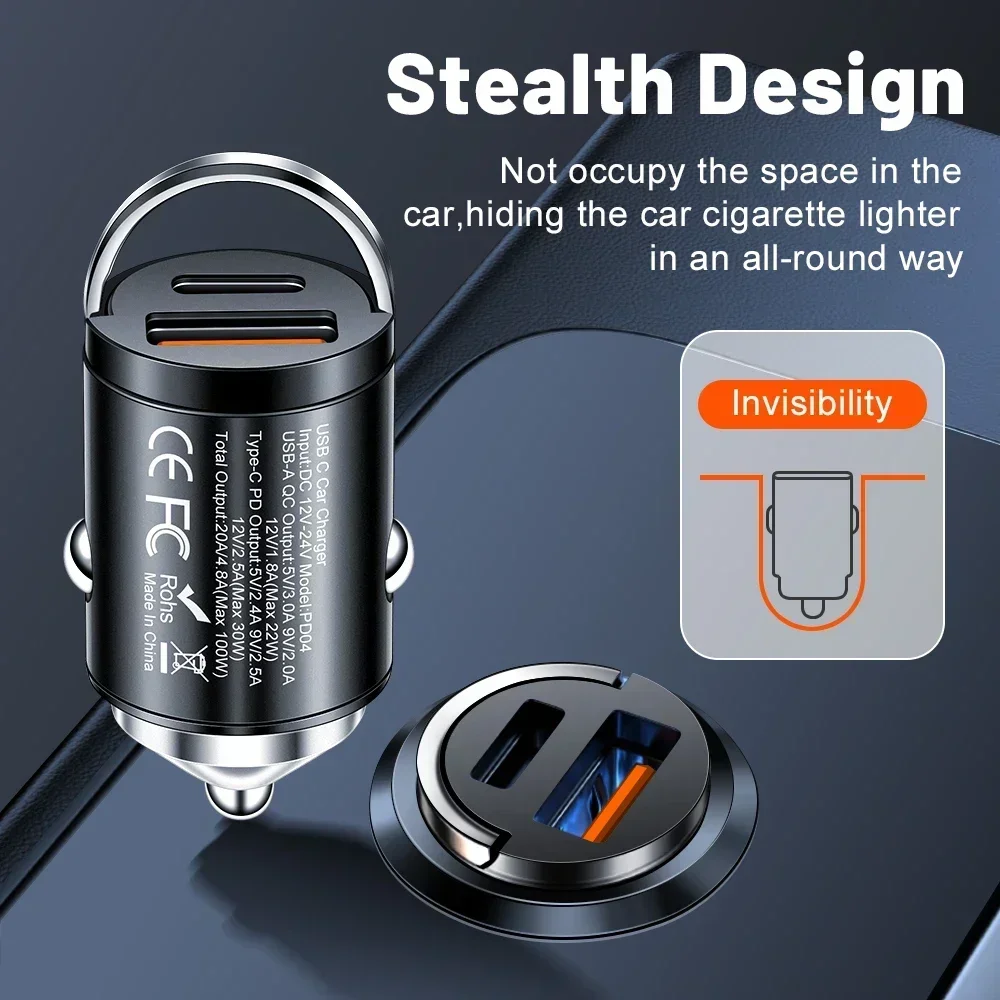 100W Mini Pull Ring Car Charger Dual USB Fast Chargingfor iPhone Huawei Xiaomi Samsung QC 3.0 Phone convenient Charger Adapter