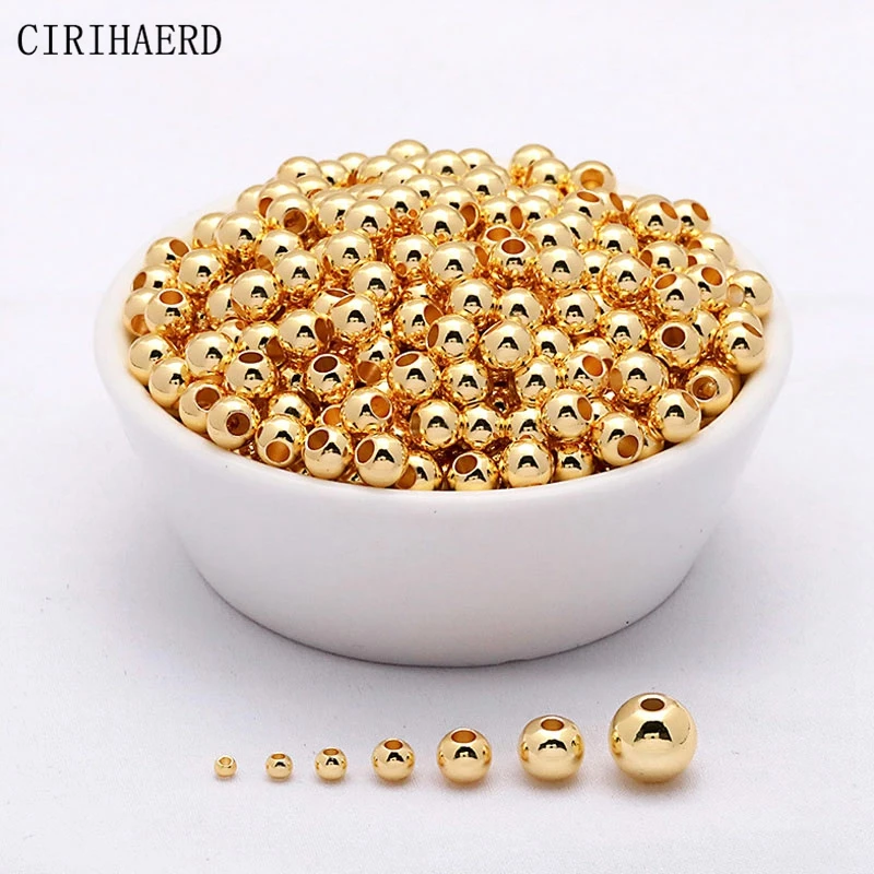 14K Gold Spacer Beads, 300pcs Round Brass Beads 5 Size Metal Smooth Beads  Seamless Ball Beads Long-Lasting Little Beads - AliExpress