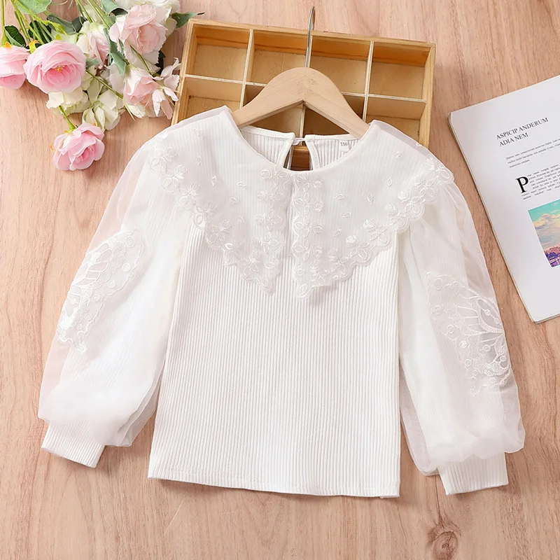 Autumn Girls Blouse Children Clothing Cute Bow Child Shirt Cotton Long Sleeve Shirt Kids Clothes 4 Colors Age 2-16T 1584