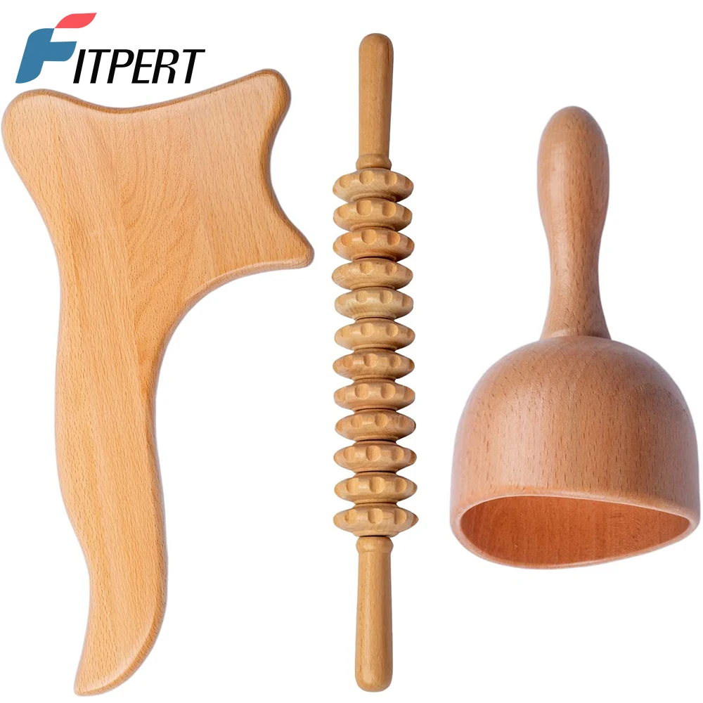 3Pcs/Set Wood Therapy Massage Tools, Lymphatic Drainage Massager, Anti Cellulite Massager,Wood Roller Massager,Wood Gua Sha Tool