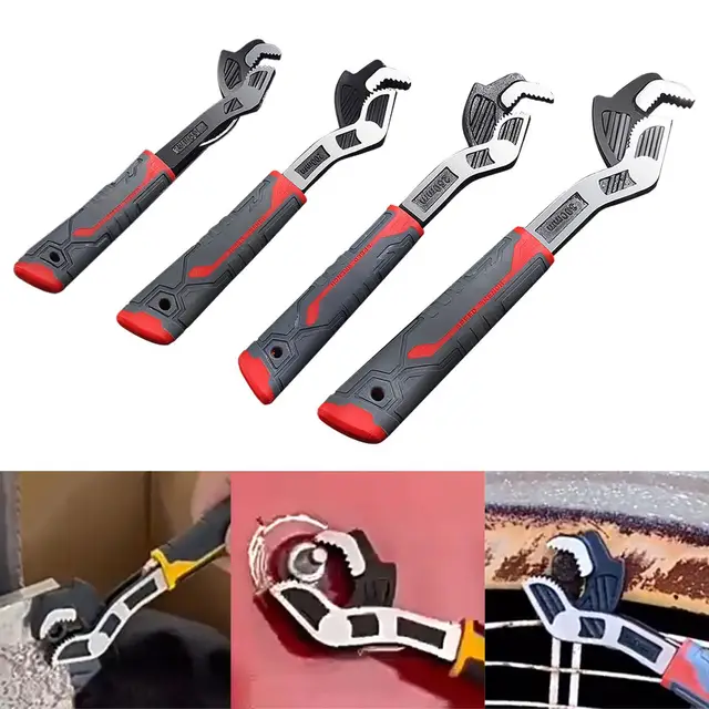 Self-Locking Adjustable Wrench – 3-Sided Teeth Power Grip Tool For Pipes (6, 8, 10, 12 Inch)