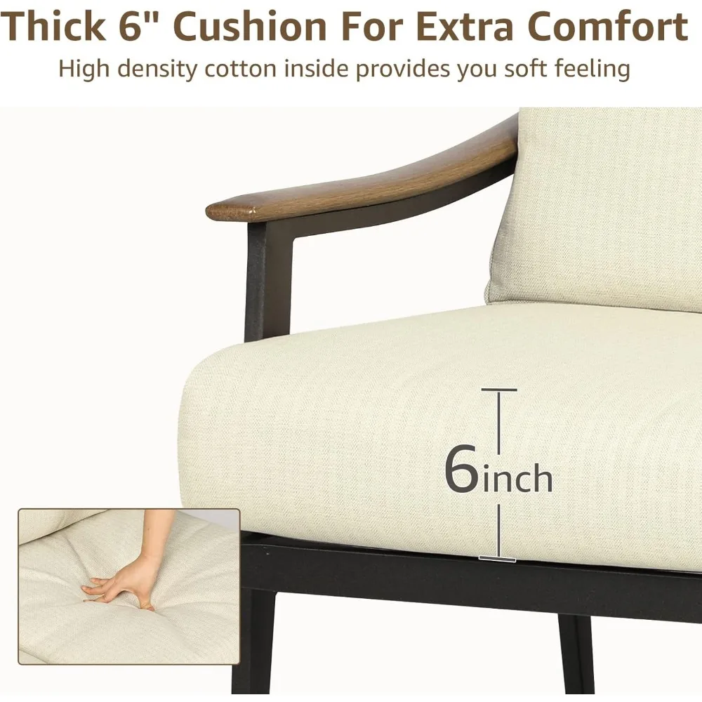 Patio 3 Seats Sofa Outdoor Loveseat,Patio Furniture Metal Outdoor Sofa with Wicker Backrest & 6 Inches Cushion,Outdoor Furniture 5