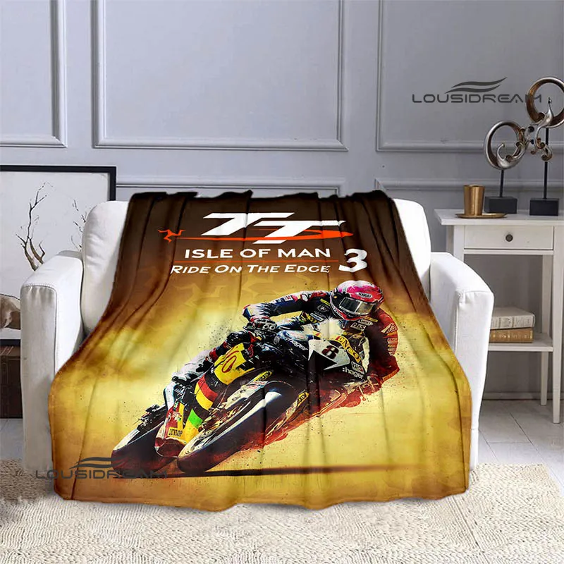 Motorcycle isle of man tt Printed blankets Flannel Warm blanket Soft Cozy Blanket Travel Blankets bed linings Birthday Gift 3