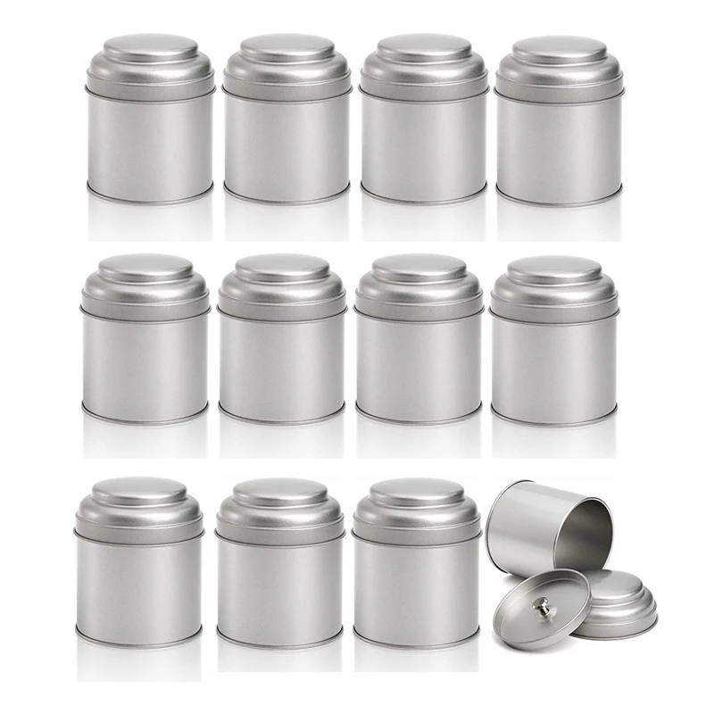 

12 Pcs Tea Tin Canister With Airtight Double Lid 8Oz Round Tin Can Box Small Kitchen Tea Canister Loose Leaf Promotion