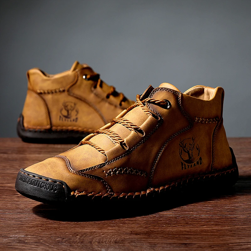 SKINDEEP Outdoor Men's Snow Boots Cotton Warm Winter Shoes Casual Leather Shoes Men's Ankle Boots