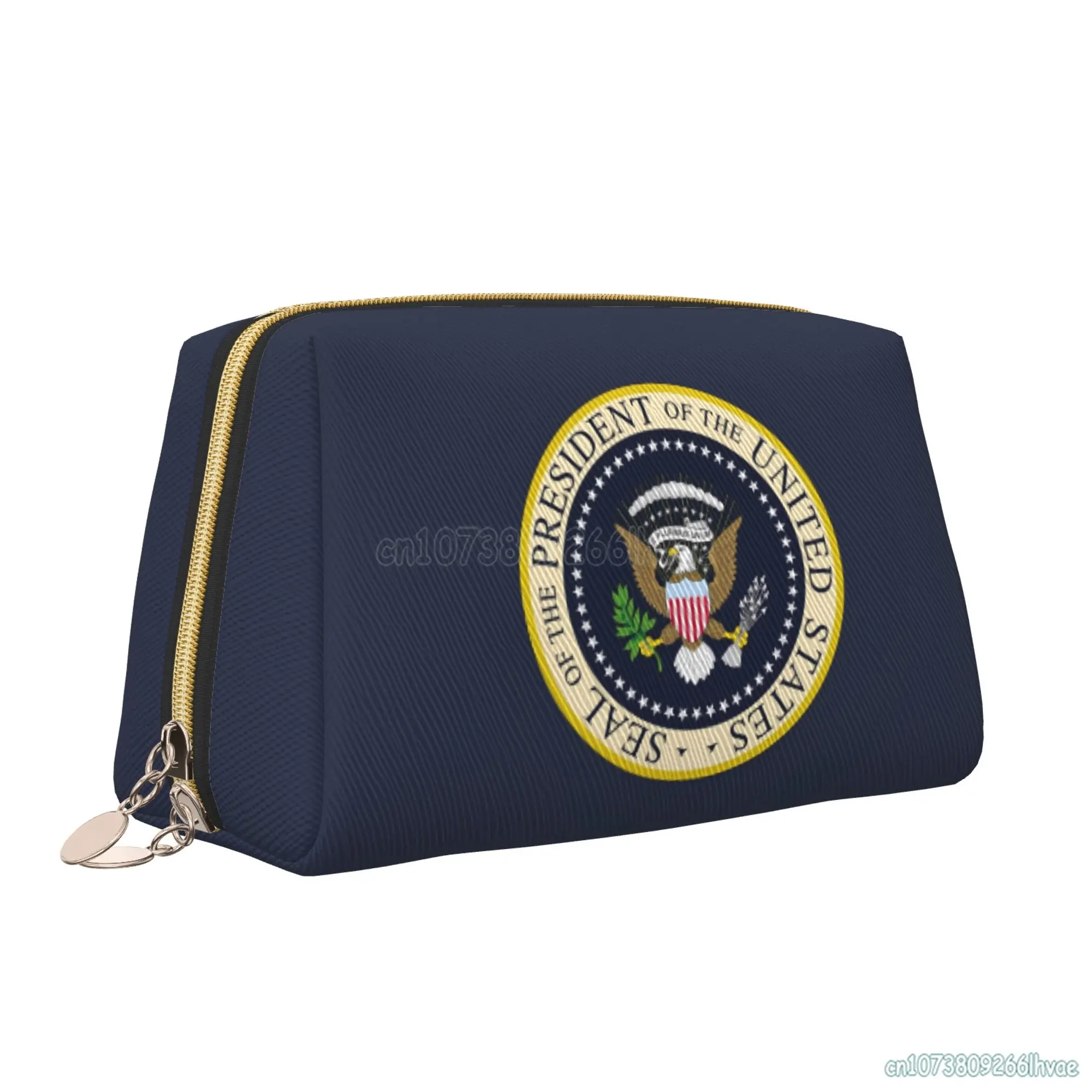 

Seal of The President of The United States Leather Makeup Bag Women Casual Travel Cosmetic Organizer Large Storage Pouch Bags