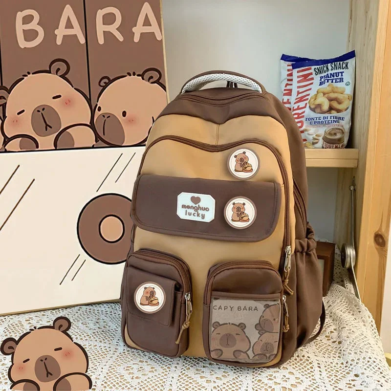 

Capybara Backpack Large-capacity School Students Kawaii Animal Decor Cute Travel Storage Bag For Junior High Children Schoolbag