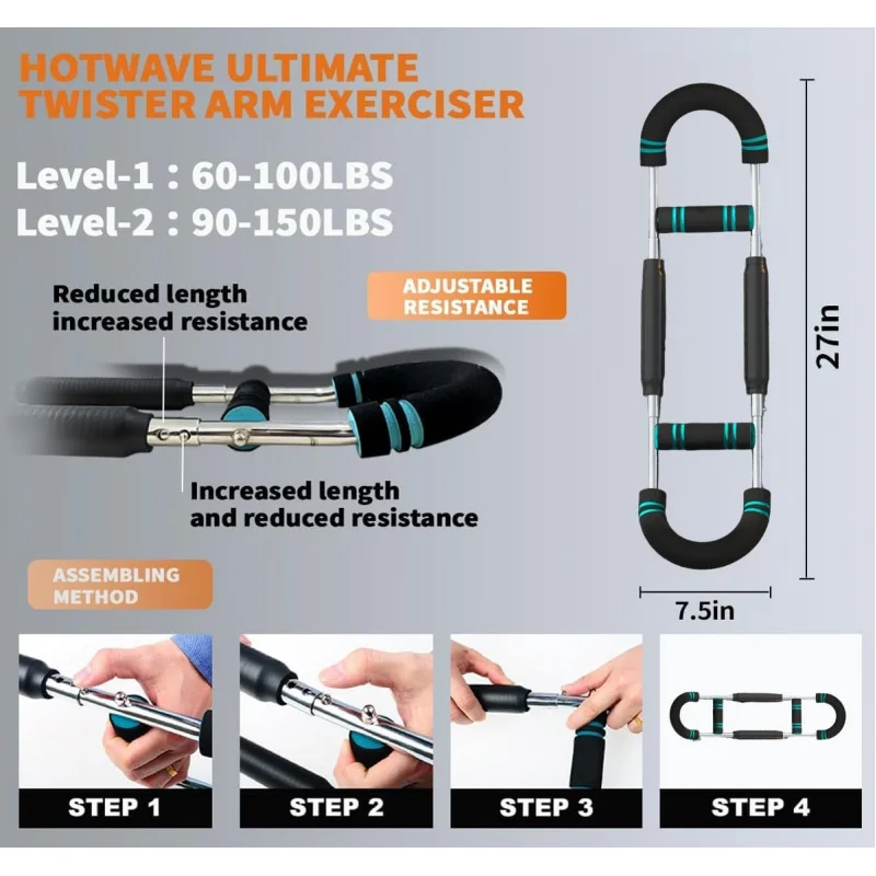HOTWAVE Twister Arm Exerciser,Adjustable Spring Workout Bar, Portable Home Fitness Equipment