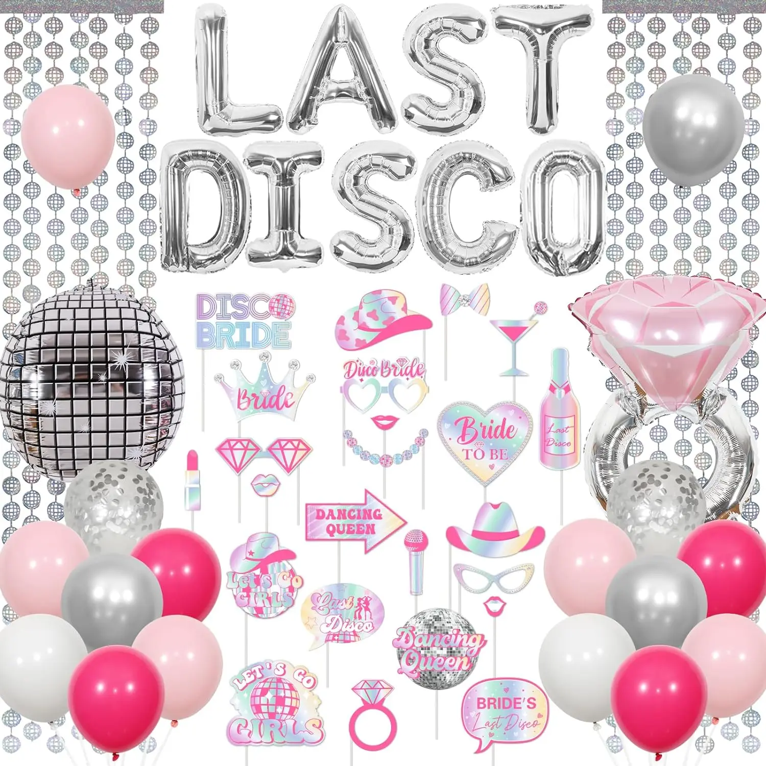 

Last Disco Bachelorette Party Decor Balloons Ball Foil Fringe Curtain Iridescent Holographic Cowgirl Nashville Bridal Shower