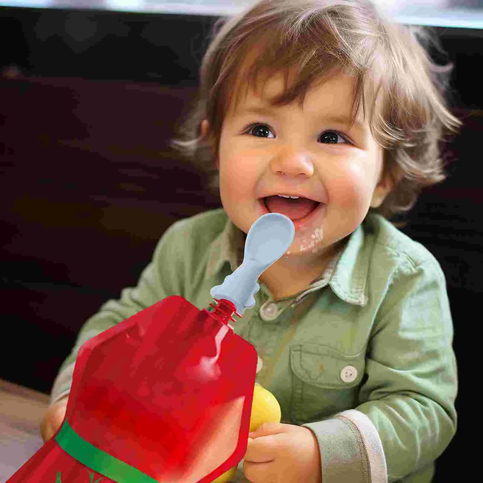 4 Pcs Baby Bag Spoon Set Silicone Food Pouch Attachment Baby Tableware Infant Feeding Supplies Dessert Spoons Sugar Spoons