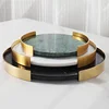 Modern Minimalist Natural Marble Metal Frame Circular Stone Tray Creative Home Tabletop Sink Bathroom Storage Tray 4
