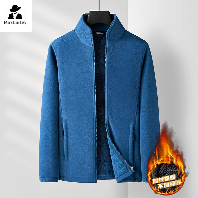 Fleece Jacket Men's Fleece-lined Thick Winter Casual High Collar Windproof Coat Plus Size Clothes Men's Fleece Warm Sweatshirt