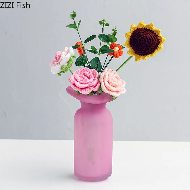 Matte Pink Glass Vase Decorative Flowers Arrangement Desk Decoration Irregular Bottle Mouth Flower Pots Floral Vase Modern Decor 3
