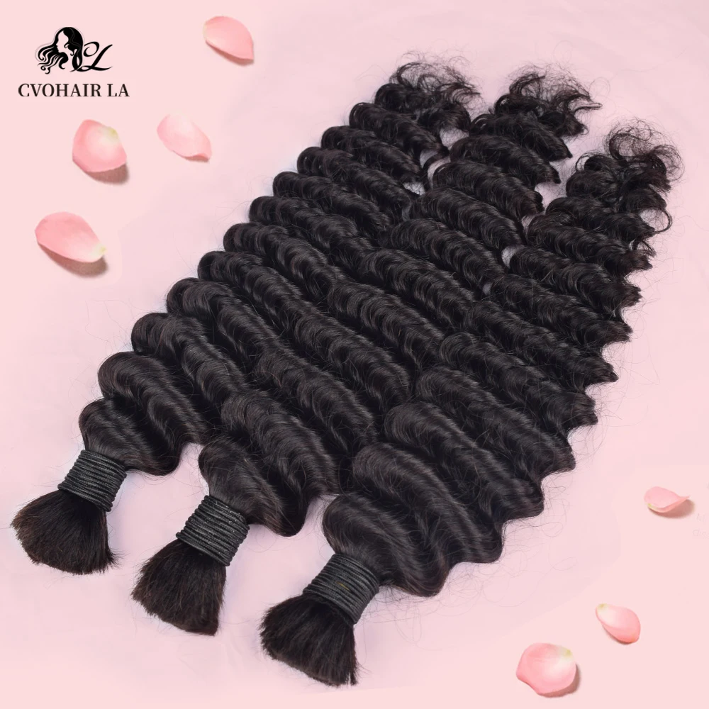 Deep Wave Bulk Human Hair for Braiding 100g Brazilian Boho Braids Natural Color Real Human Hair Extensions No Weft