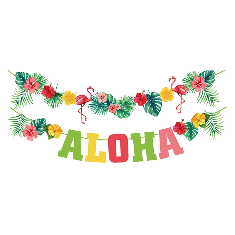 Hawaii Happy Birthday Banner Palm Leaf Holiday Summer Party Luau Aloha Party Supplies Hawaiian Tropical Decoration