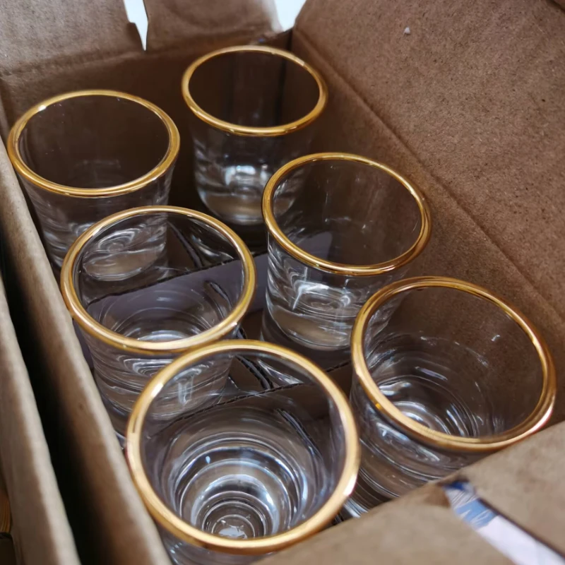 Wine Cup Spirits Cup Drinking Glasses 12pcs Gold Foil Baijiu Cup Household Creative Small Cup 15ml Smooth Glass Gilt Edged Cups Wine Dispenser Spirits Wine Cups